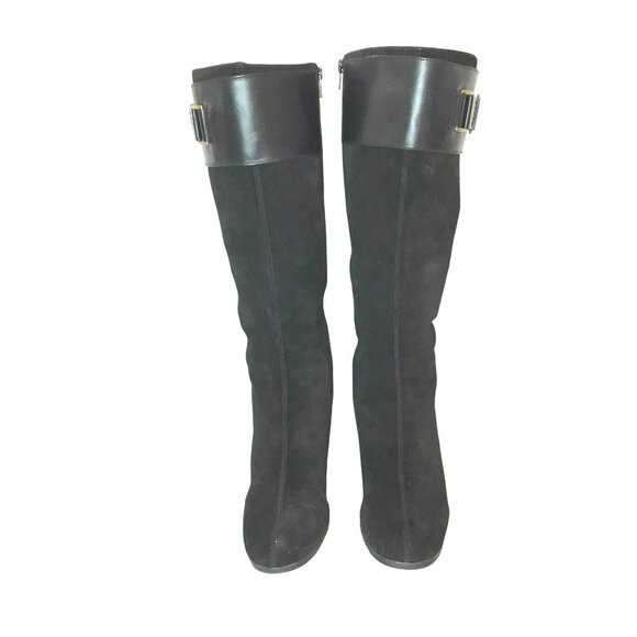 AEROSOLES Wedge Knee HIgh Black Suede Boots Womens 9.5 - Picture 2 of 12
